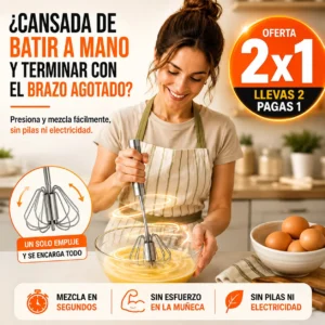 PROMO 2X1 | Batidor semiautomatico de acero inoxidable | Mezcla más rápido, con menos esfuerzo y sin electricidad.