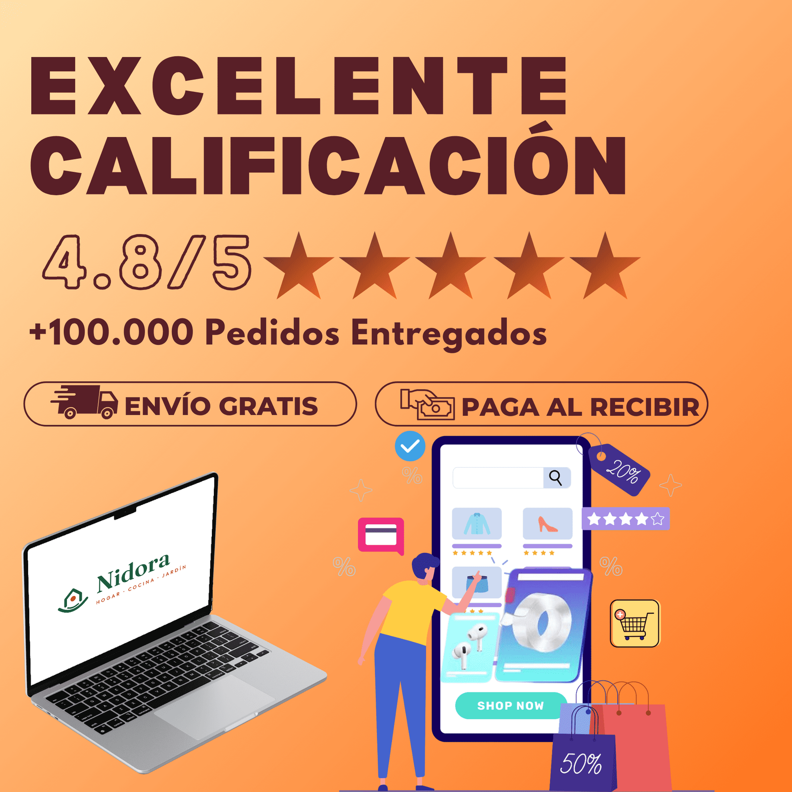 Excelente calificación: envío gratis y paga al recibir